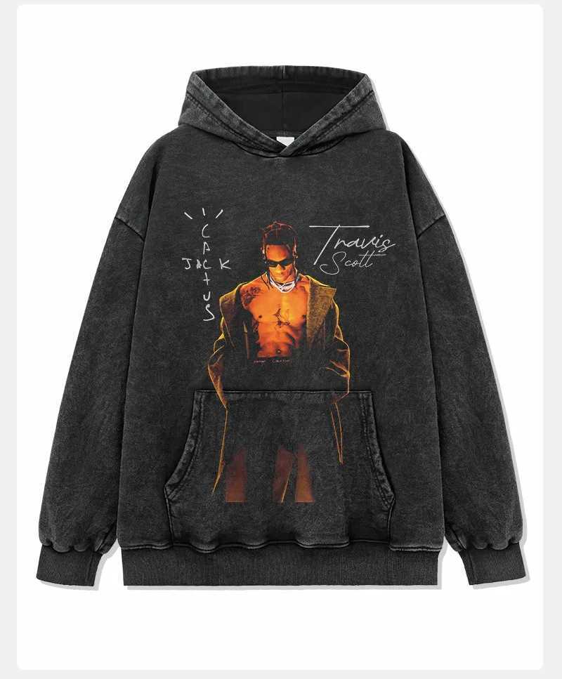 Vetro black printed washed long sleeved round neck casual hooded sweatshirt harajuku promo hoodie high quality tracksuit men W250207