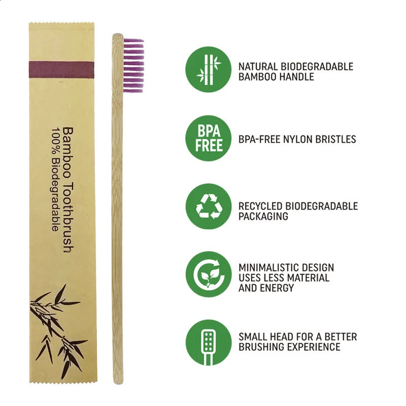 50/100Pcs Customisable Soft Bristle Bamboo Toothbrush Eco Friendly Wood Tooth Brushes Traveling Teeth Care Tools for Adults 250206