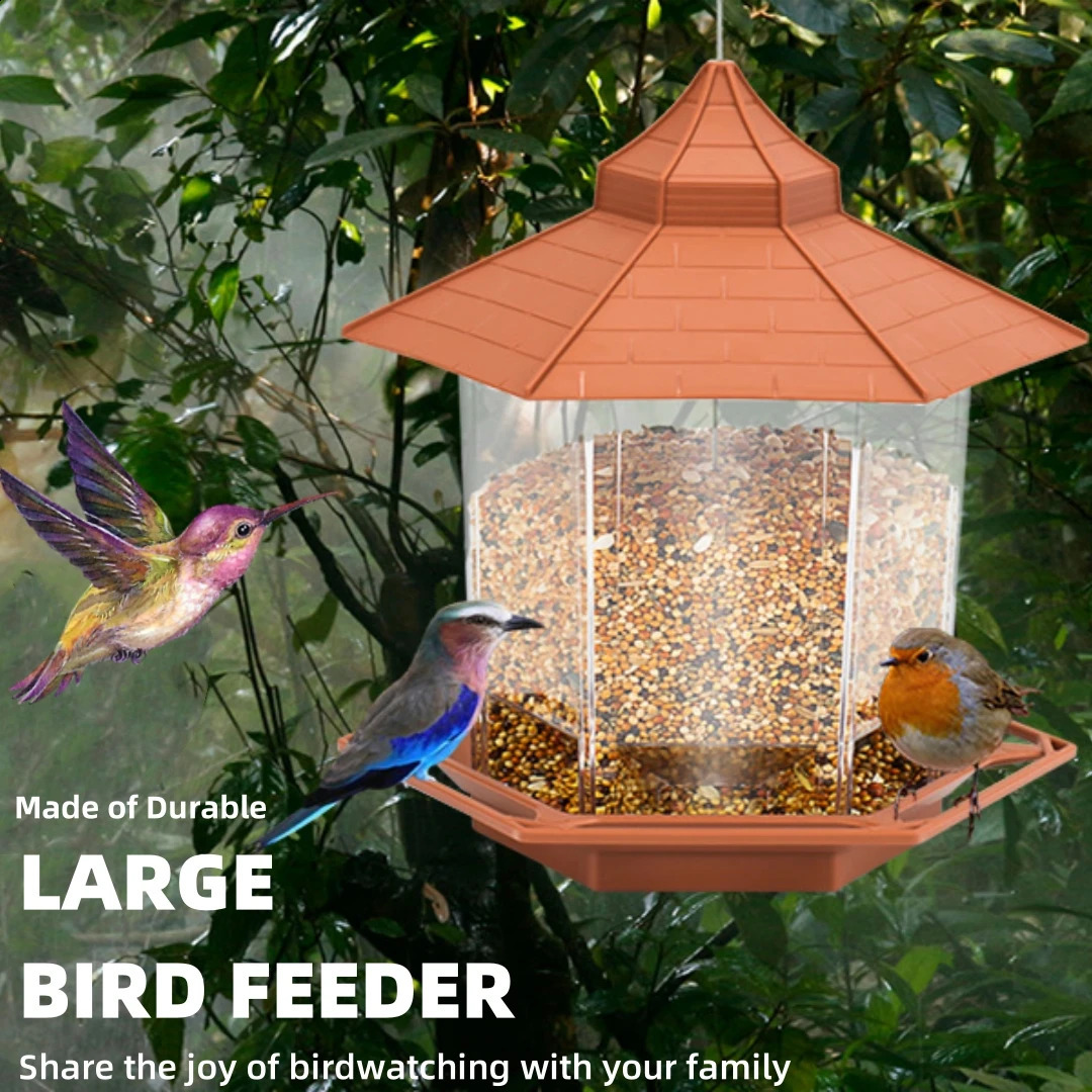 Automatic bird feeder Hanging food feeding tool gazebo outdoor bird feeder Perforated nut feeding hut bird food container 250207