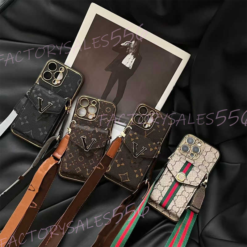 Cell Phone Cases IPhone 16 15 14 13 12 Pro Max Leather Designer 15 14 Plus Men's and Women's Strap Hanging Rope Phone Wallet Cover 62FG