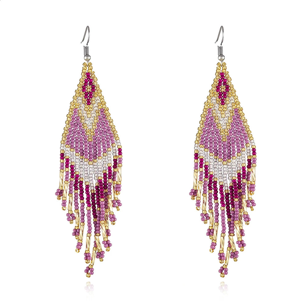 Europe and America Bohemia Womens Jewelry Accessories Geometric Colorful Handmade Beads Long Tassel Beaded Weave Boho Earrings 250115