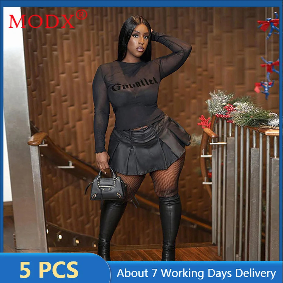 5pcs Bulk Items Wholesale Lots Summer Clothing for Women T Shirt Long Sleeve Mesh Sheer Tshirt Y2k Tops Pullovers M13148_1 250206