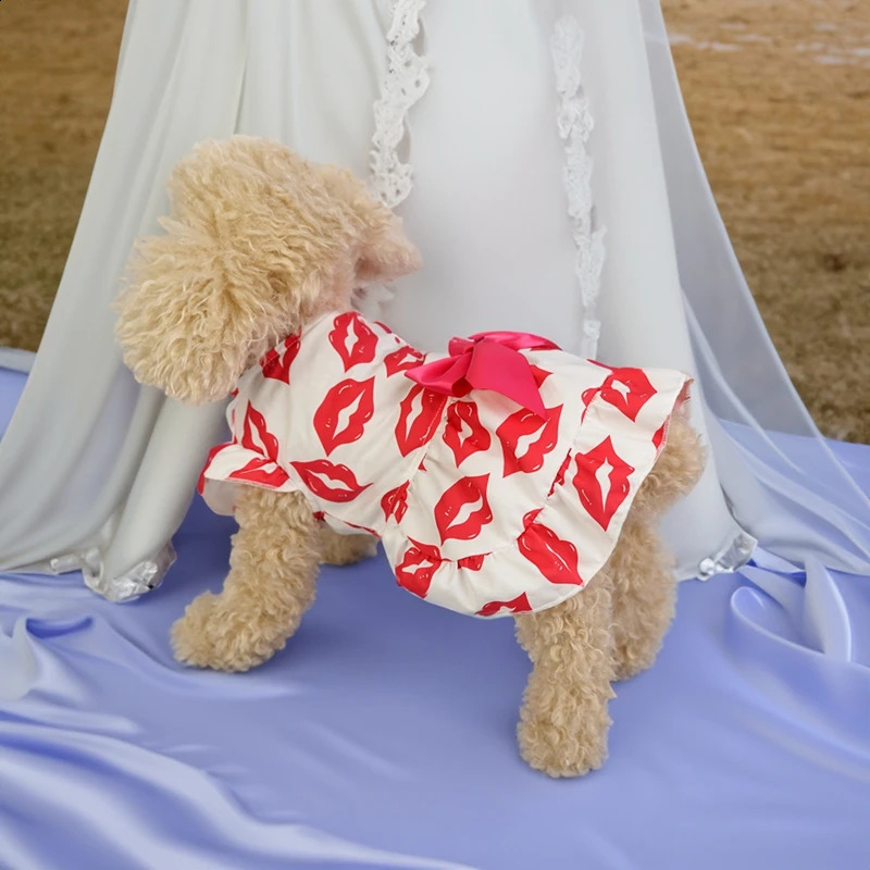 Dog Dress Pet Clothes Spring Summer Princess Dress Lovely Pattern Sleeveless Skirt For Small Dogs Valentines Day Pet Outfits 250206