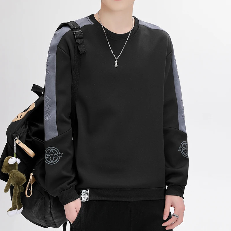 Mens Clothing Pullover Lantern Long Sleeve Crew Neck Geometric Letter Printing Contrast Color Casual Hoodies Classic Tops 250207