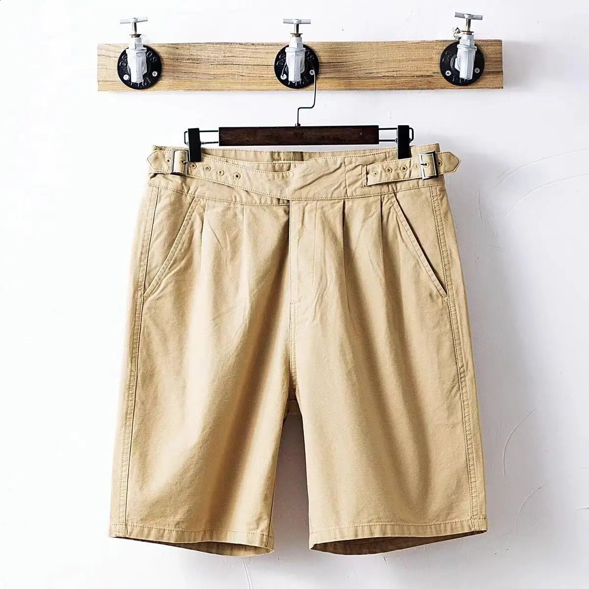 Vintage Gurkha Shorts Men Safari Style High Waist Buckle Button Knee Length Naples Pants Summer Casual Loose Shorts High Quality 250206