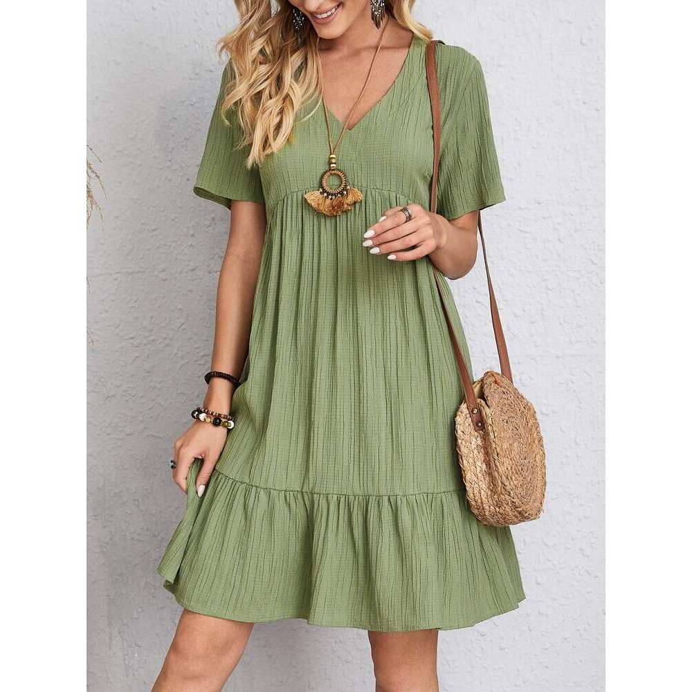 European American women's hot item summer loose casual short sleeved waist wing dress 2024 new style chic and elegant clothing