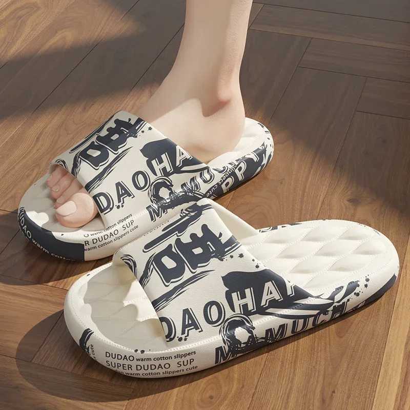 QYCKABY 2024 Mens Summer Slippers Beach Sandals Flip Flop Printing Thick Soled Boys Girls Unisex Home Bath Shoe Large Size 46-47XJ250207