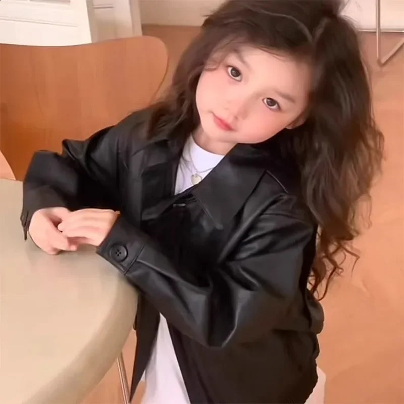 Baby Girl Leather Jacket Short Jacket Retro Motorcycle PU Leather Top Baby Clothes Kids Jackets for Girls Outerwear 250206