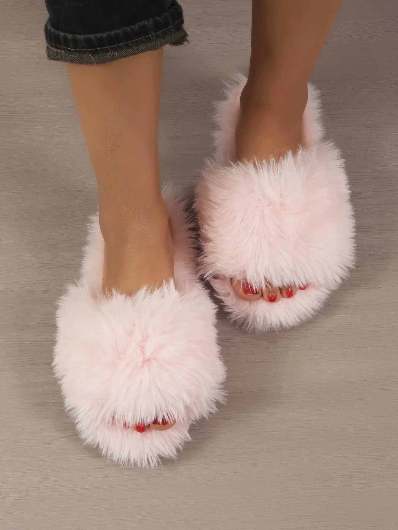 Womens Indoor Slippers 2024 Autumn and Winter New Faux Fur Home Lazy Shoes Soft Sole Girls Fi Warm Fluffy SlidesXJ250207