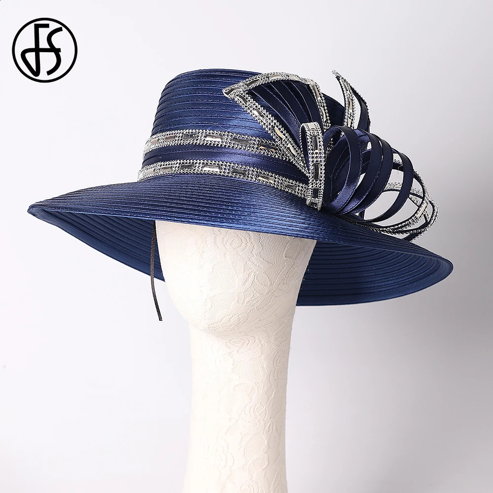 FS Elegant white wide-brimmed top hat for women with Bow Wedding Bridal satin cloth hat Official Ocn Women's Church Derby Hat 250207