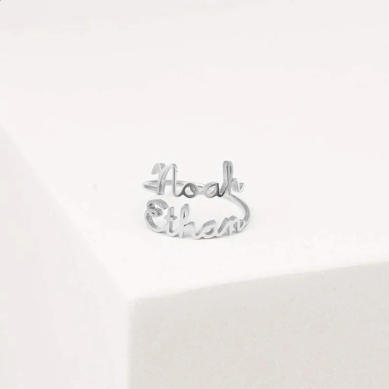 Valentines Day Gift Personalized Customized Double Name Ring Adjustable Stainless Steel Couple Rings For Men Women Anniversary 250206