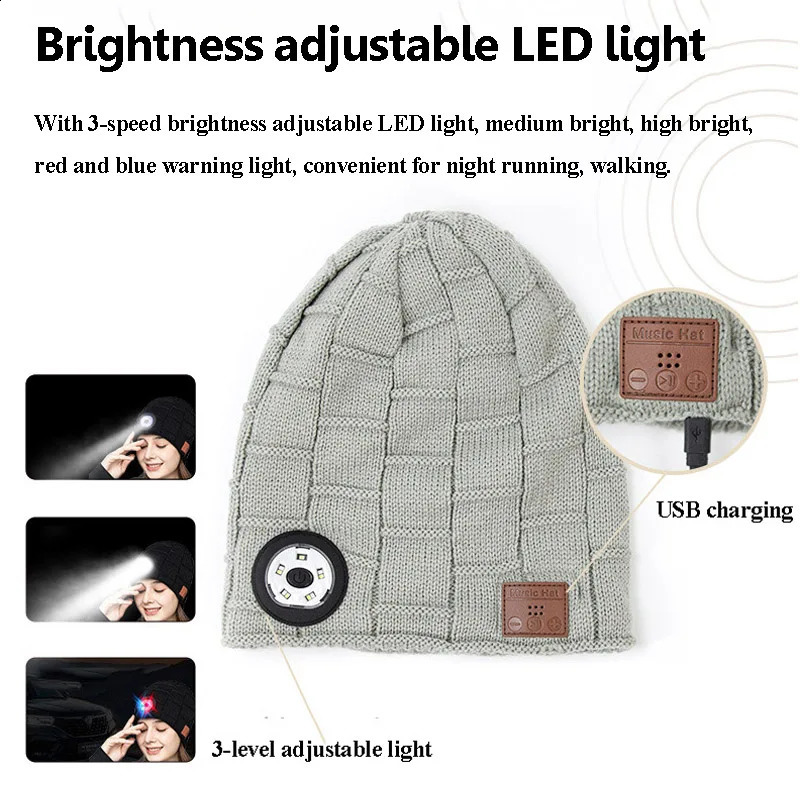 Warm Bluetooth 5.0 Headphones Outdoor LED Light Music Hat with MIC for Handsfree Easy to Disassemble Washable Birthday Gifts 250120
