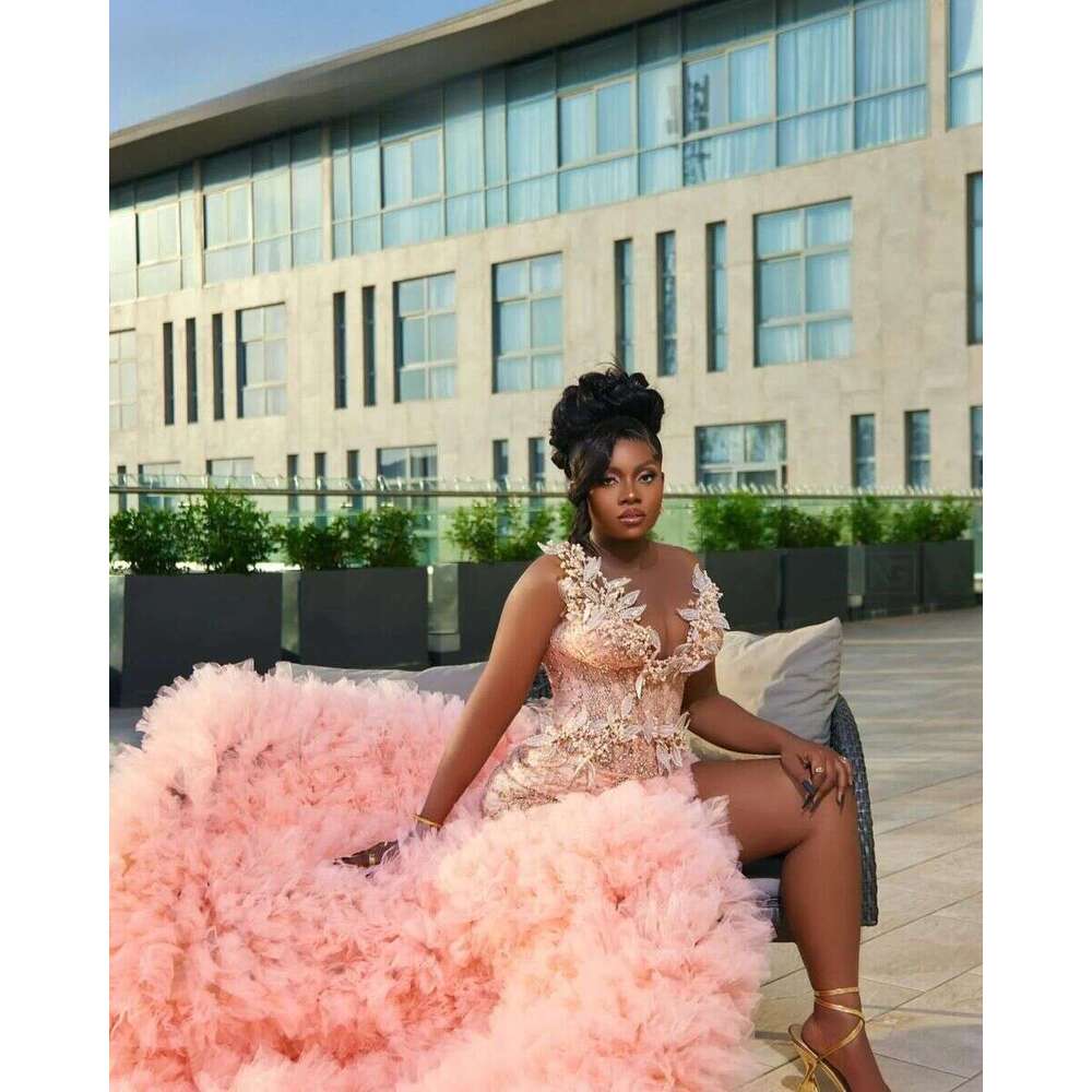 2024 Mermaid Pink Prom Dress Lace Pearls Crystals Evening Formal Party Second Reception 50Th Birthday Engagement Gowns Dresses