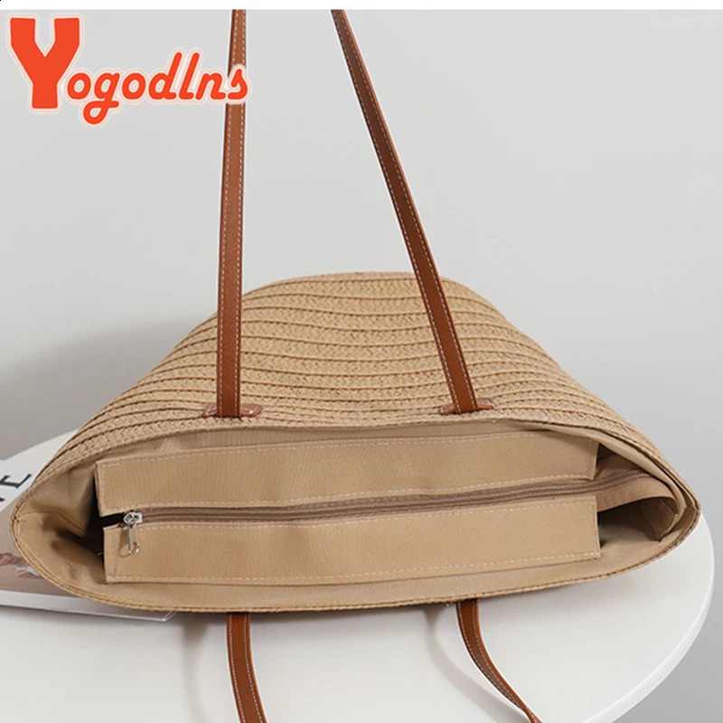Yogodlns Summer Large Capacity Straw Bag For Women Knitted Straw Bag Bohemia Top-handle Bag Travel Bags Armpit Bag bolsa 250207
