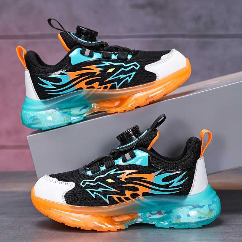 Childrens Running Shoes Rotating Buckle Lightweight Outdoor Sports Walking Shoes Breathable Non-Slip Casual Sneakers for Kids W250207