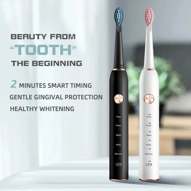 Jianpai Black and White Sonic Electric Toothbrush for Male and Female Lovers 5-mode USB Charging IPX7 Waterproof Sonic Electric 250206