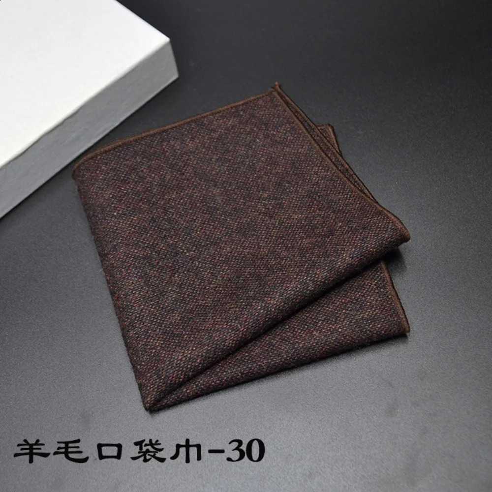 2323CM Vintage Wool Pocket Square Plaid Black Handkerchief Mens Business Suit Tie Accessories Scarf Hankies Tuxedo Cravat 250114