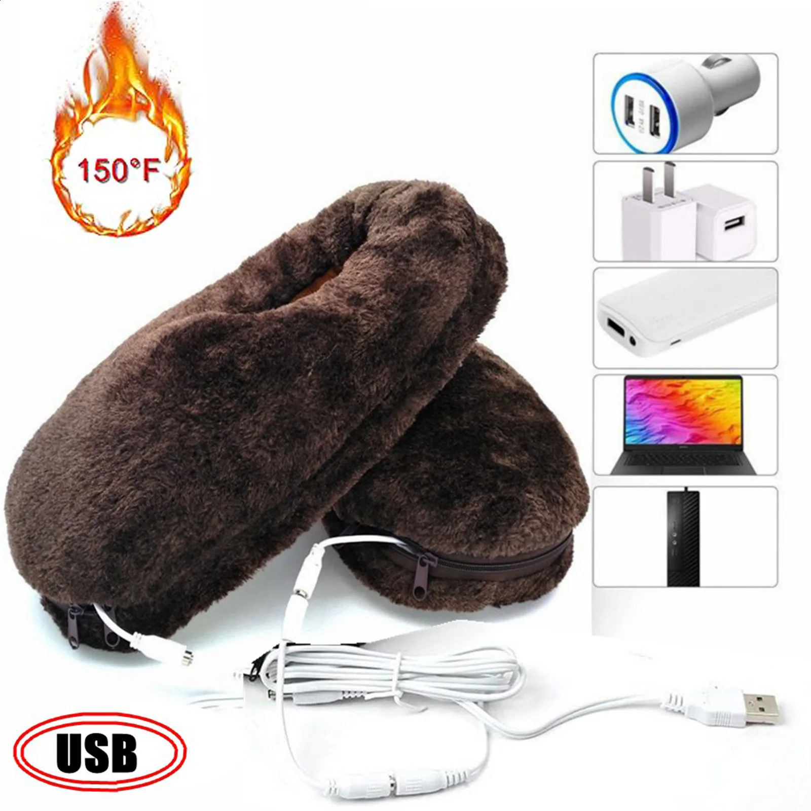 Fast Heating Slippers Winter Usb Electric Heated Foot Warmer Shoes Unisex House Indoor Thermal Plush Babouche Christmas Gift 250120