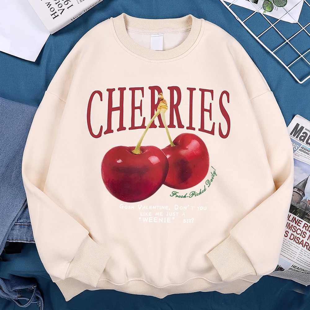 Cherries Fashionable Fruits Print Hoodie Mens Harajuku O-Neck Sportswear New Loose Clothing Street Fashion Fleece Clothes Women W250207