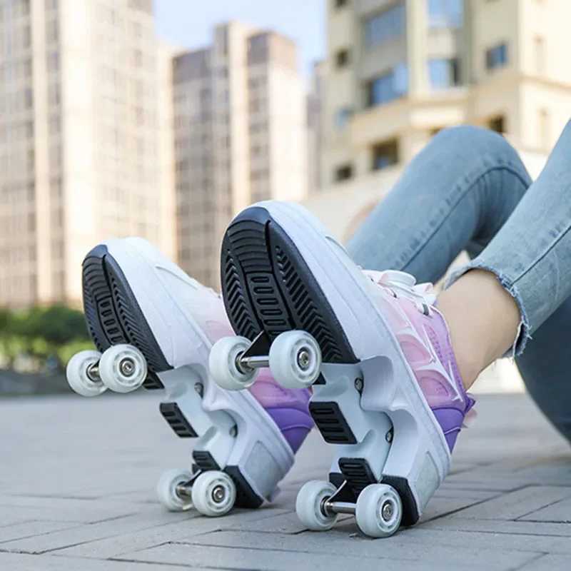 Deform Roller Skate Shoes 4-Wheel Skates Professional Double Row Skates Youth Men Women Sneakers Parkour Deformation Shoes Gift W250207
