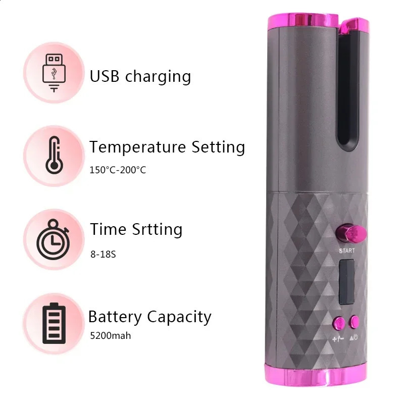 Automatic Hair Culers 3 Color Option USB Charging Portable Wireless Rotate Hair Curler Auto Hair Curling Iron Anti Scalding 250206
