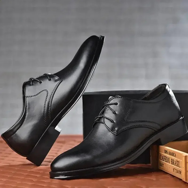 Customizable Selling Man Formal Black Leather Shoes Men Lace Up Oxfords Male Wedding Party Office Business Casual Shoe 250206