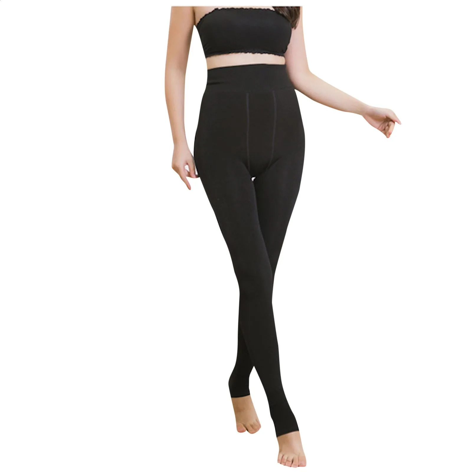 Beige Black Elastic Fleece Lined Leggings Women Winter Warm Thicekn High Waist Push Up Plush Tight Shark Pants Seamless Stocking 250206