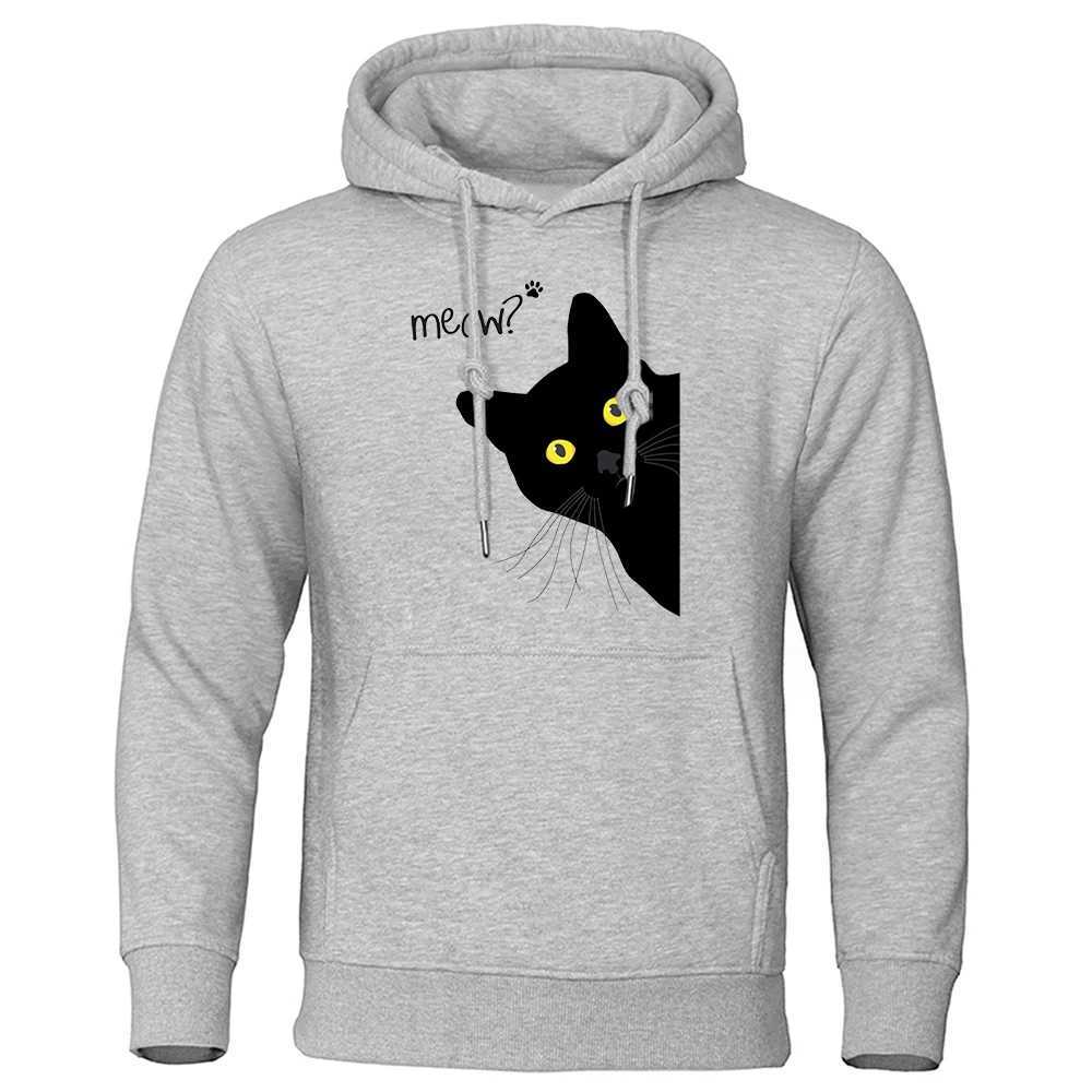 Meow Black Cat Hoodies Men Classic Oversized Round Neck Hoodie All-Match Creativity Tracksuit Quality Hip Hop Clothes For Men W250207