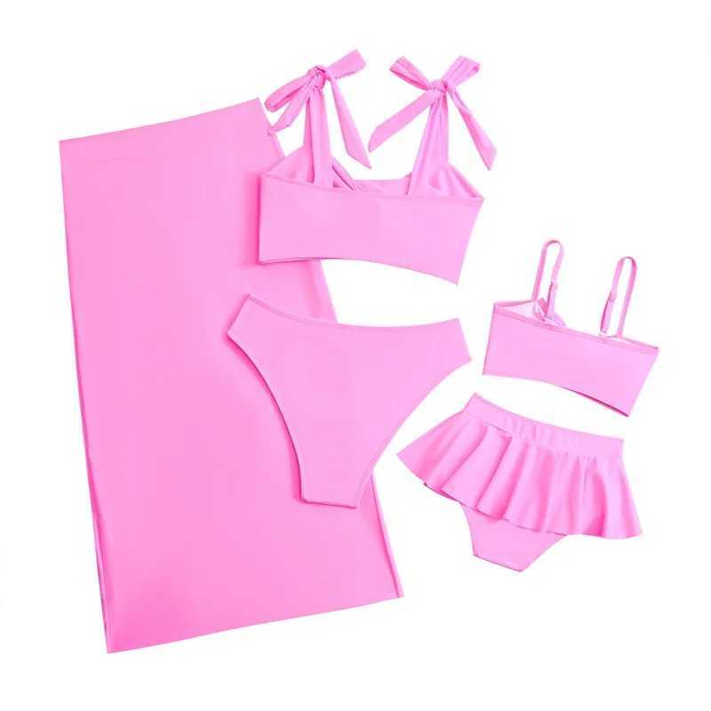 2024 Family Matching Swimsuit Summer Bikini Mother Daughter Bow Swimwear Mom Baby Girls Clothing Set 3PCS Moms Swimsuit Skirt W250207