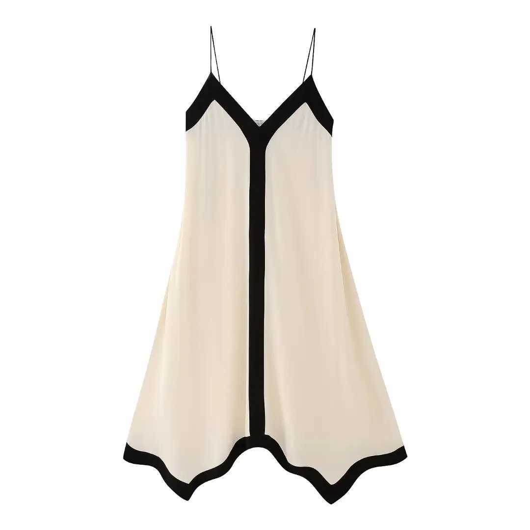 Brangdy TR 2024 Womens Patchwork Color Suspender Loose French Dress Robe Dresses on Sale Clearance Sexy Come Long PartyXJ2500207