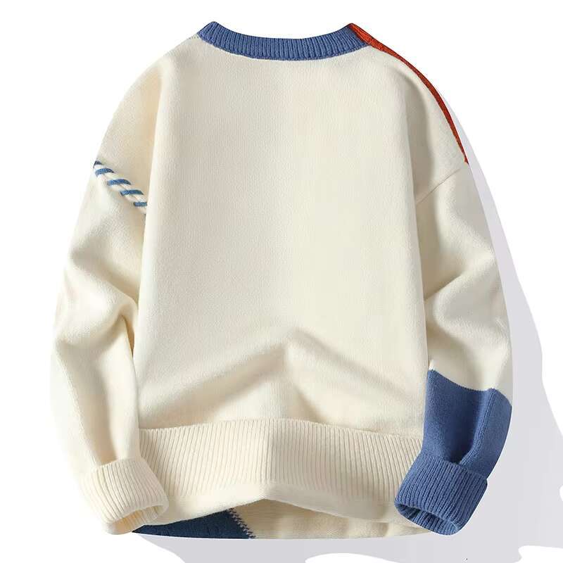 Autumn Winter Warm Knitted Sweaters Fashion Patchwork O Neck Knit Pullovers Korean Streetwear Pullover Casual Mens Clothing
