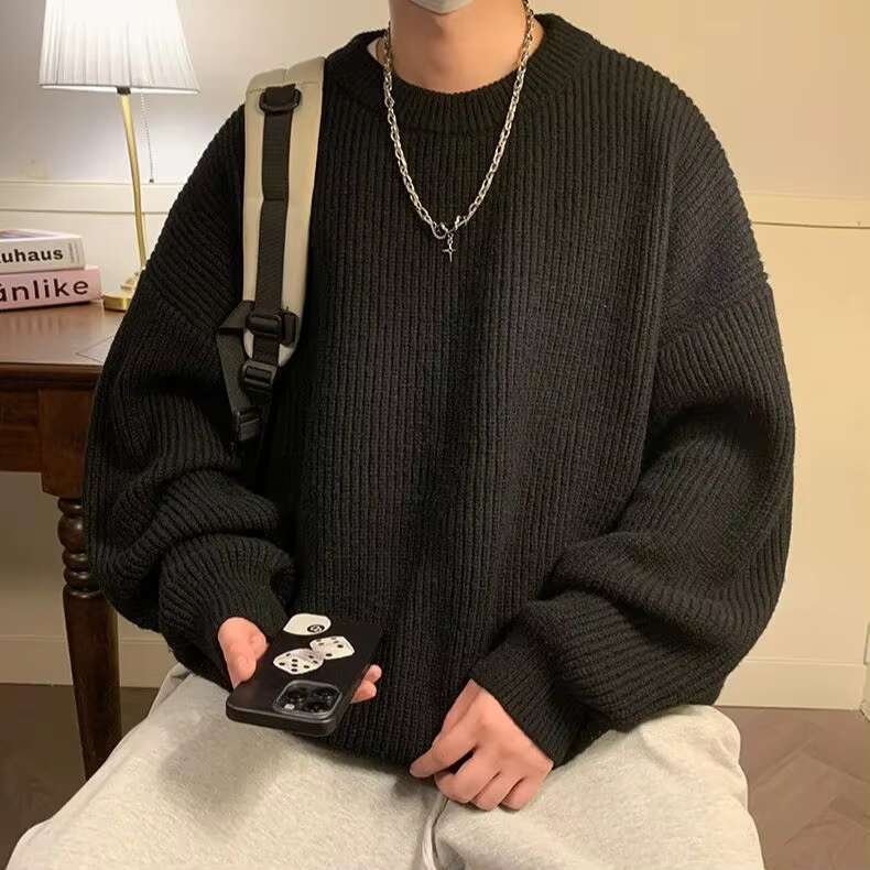 Round Collar Pullover Solid Colour Basic Men Women Autumn Winter Parsimonious Simple Couple Knit Sweater Warm Soft
