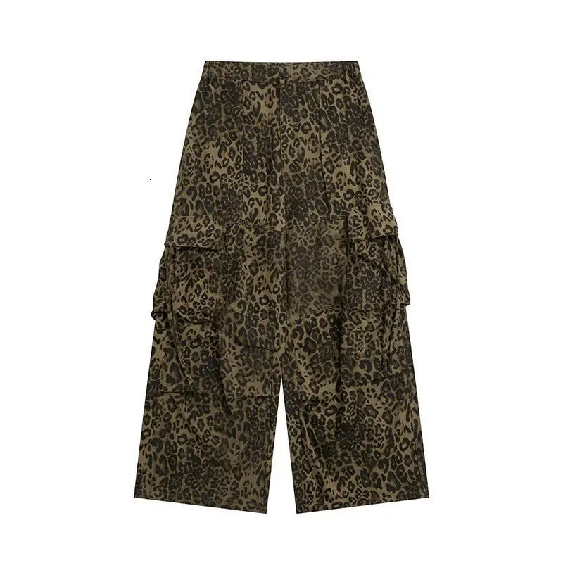 Leopard Cargo Pants Men Y2K Parachute Oversize Wide Leg Trousers Male Streetwear Hip Hop Harajuku Animal Print 250206