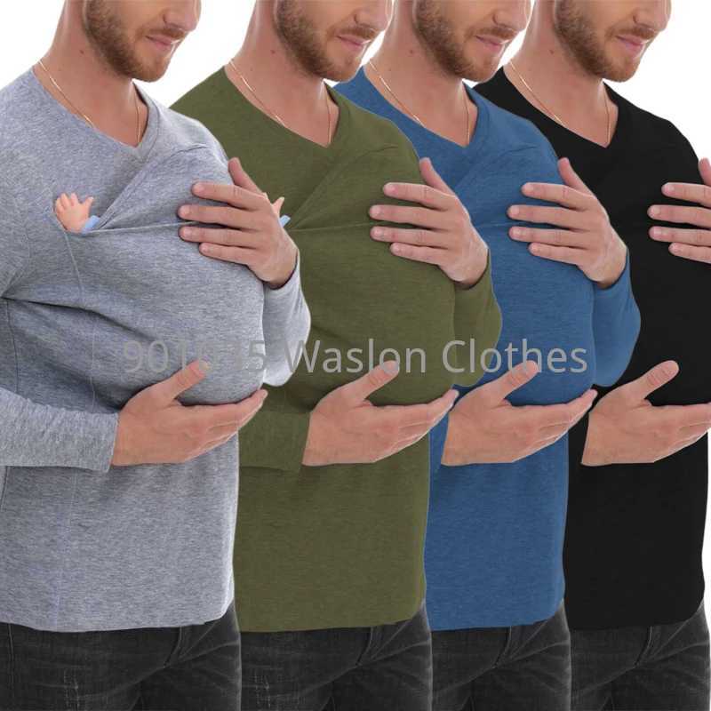 Winter Safety Kangaroo Pocket Shirt Baby Carrier Pregnancy Clothes Long Sleeve Mother Father Top for Feeding Big Daddy Shirt W250207