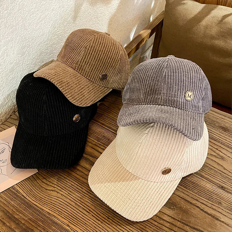 Baseball Cap Women Autumn Winter Solid Color Trendy Corduroy Korean Adjustable Hats For Women Men Fashion Cap Female 250206