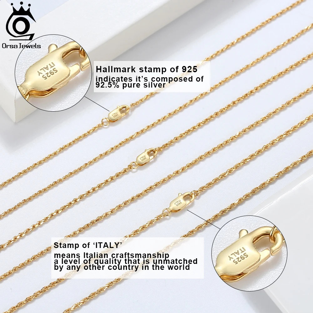 ORSA JEWELS 18K Gold over 925 Sterling Silver 1.7mm Diamond-Cut Rope Chain Necklace for Man Woman Twist Chain SC29 250120