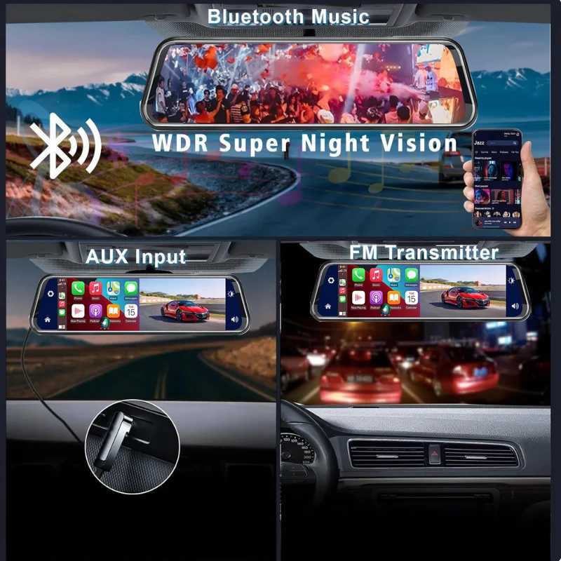 Car dvr 4K Front and Rear Camera 1080P Wireless Carplay Android Auto 10Inch Mirror Dash Cam for Car dvr Video recorder Car Assecories R250529