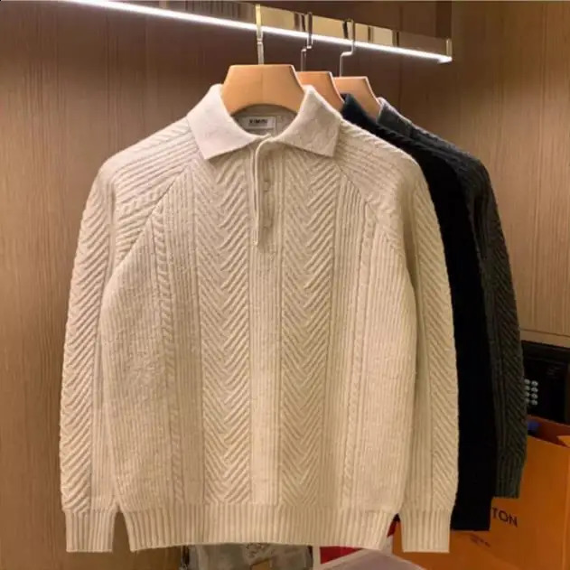 Highend Lapel American Sweater Men Pullover Trendy Knitted Spring and Autumn 2025 Longsleeved Coat 250114Z