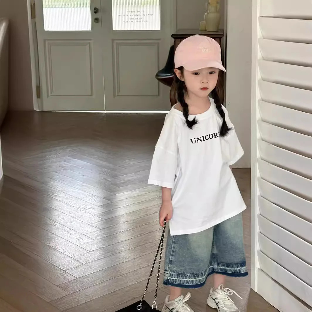 Baby Girl Top Korean Children Girls Letter Printed Short Sleeve T-shirt Summer Baby Loose Half Sleeve Base Tops 250207