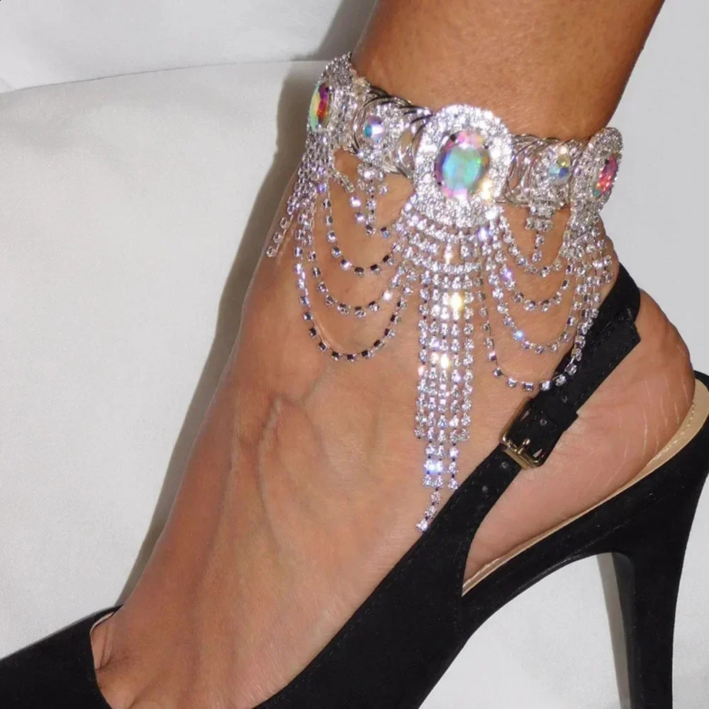 Stonefans Crystal Tassel Arm Chain Bracelet Bridal Hand Accessories Boho er Bling Rhinestone Bangle Anklet Dress Jewelry 250206