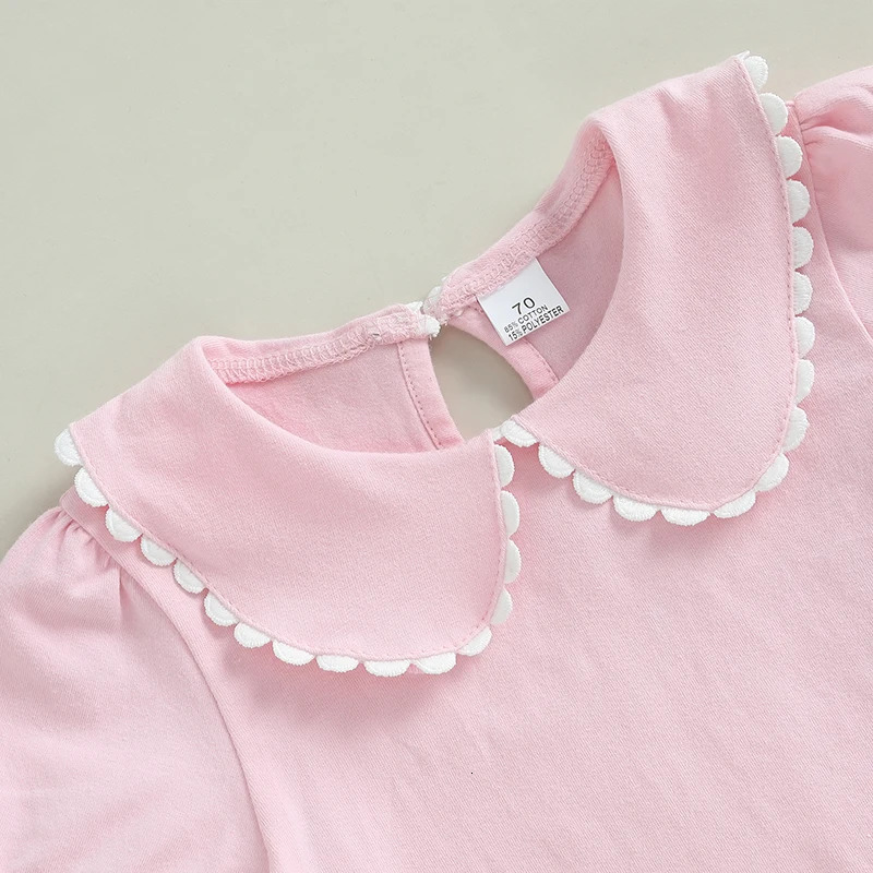 Adorable Baby Girl Summer T-Shirt with Cute Doll Collar and Stylish Contrast Color Short Sleeves for a Casual Look 250207