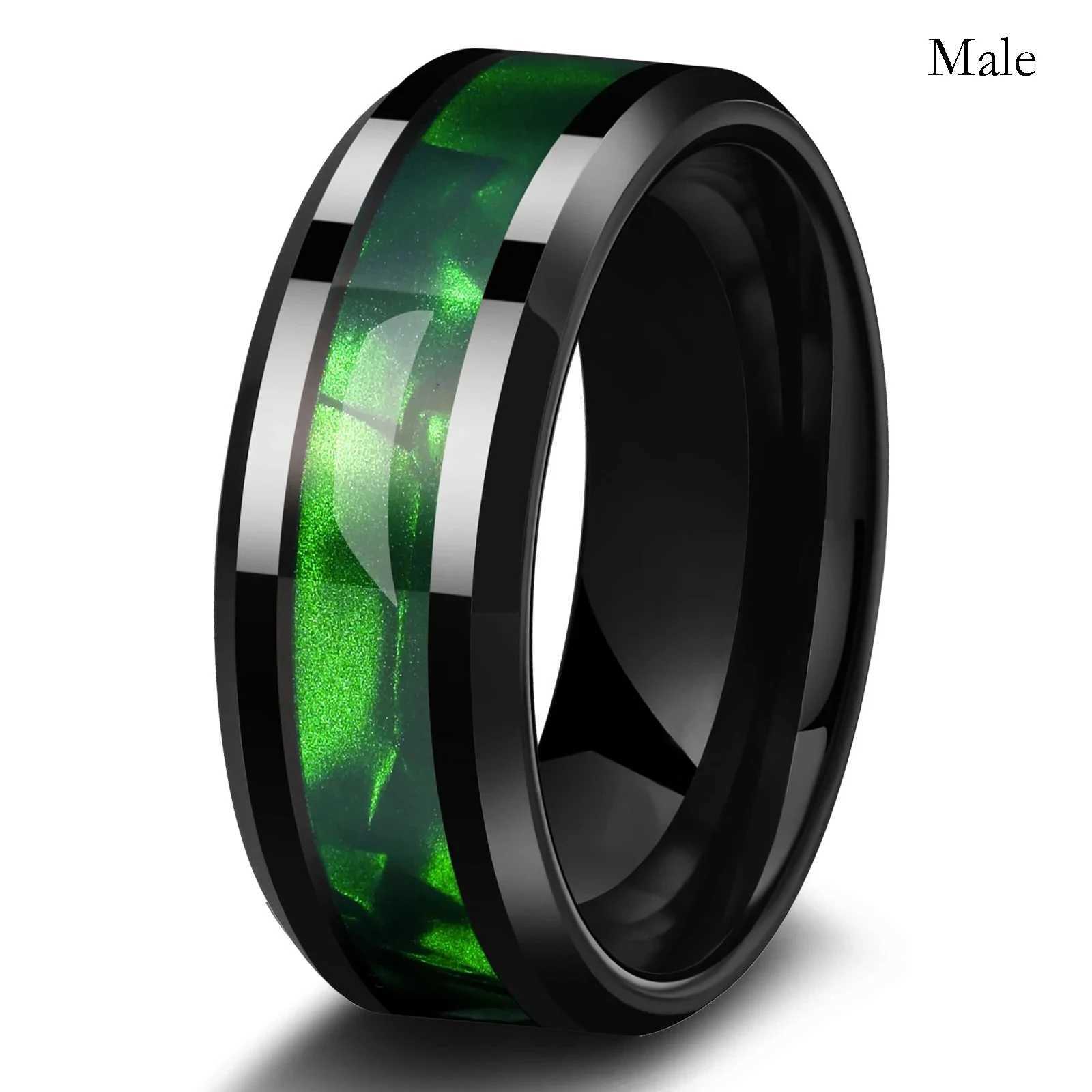Fashion Couple Rings Romantic Women Heart Green Rhinestones Zircon Ring Men Stainless Steel Abalone Shell Ring Wedding Jewelry W250207