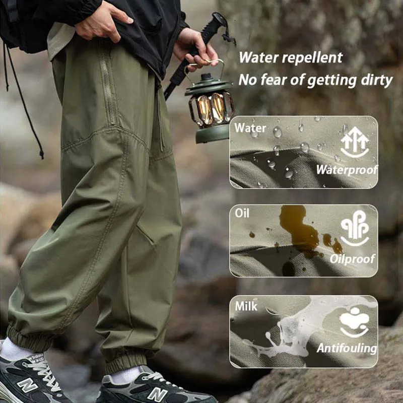 Mens Splicing Waterproof Hiking Pants Foot Binding Mouth Windproof Sport Cycling Breathability Outdoor Camping Pants 250206