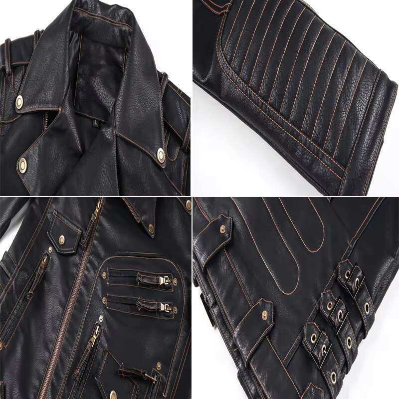 Men's Leather Jacket DIMUSI Winter Mens Men Fashion Motorcycle PU Jacket Cool Zipper Pockets Leather Coats Clothing