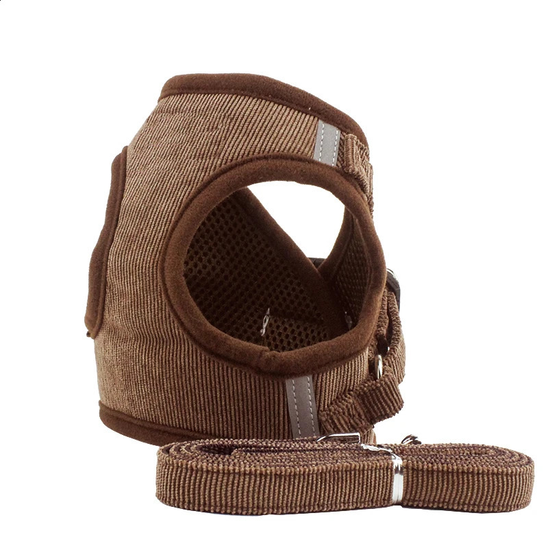 Reflective Pet Dog Vest Harness And Leash Set Windproof Corduroy Adjustable Chest Strap Breathable Mesh Harnesses For Dogs 250206
