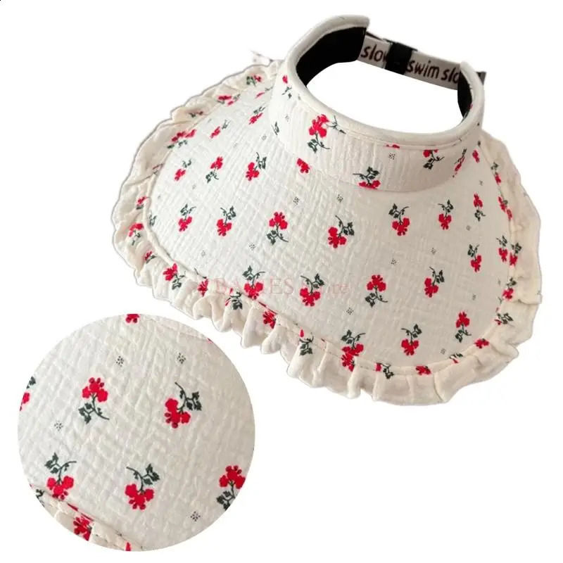 C9GB Sun Hat for Kids Girl Summer Hat with Flower Print Roll Up Sun Visor Hat Wide Brims Breathable Beach Caps Adjustable Hat 250206