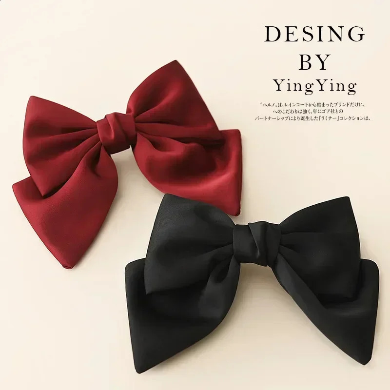 Ins Fashion Black Satin Bow Hair Clips for Women Elegant Solid Color Ponytail Spring Hair Clip Girls Hair Accessories Headwear 250120