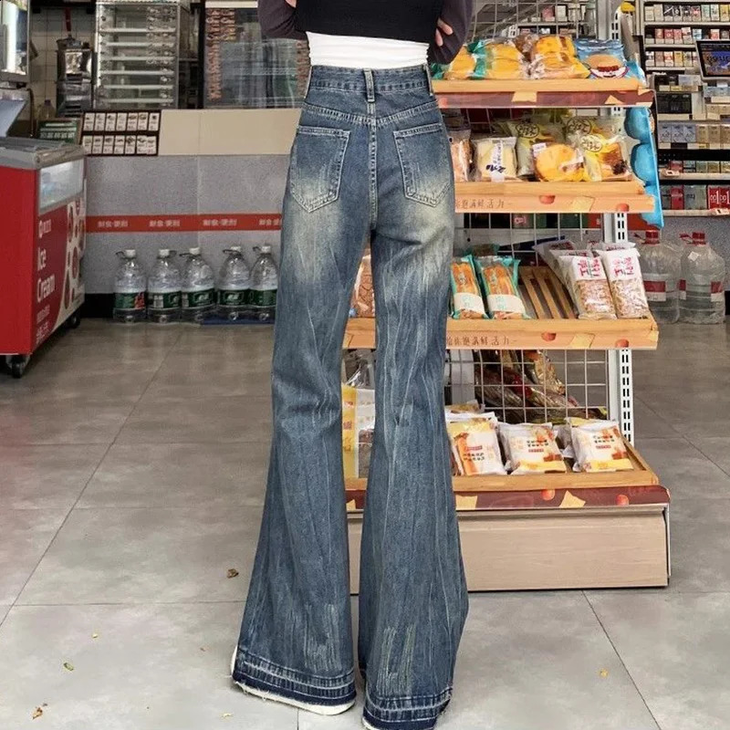 Woman Vintage High Waist Jeans Lady Fashion Street Denim Flare Pants Female Slim Fit ner Bell Bottom Trousers 250206