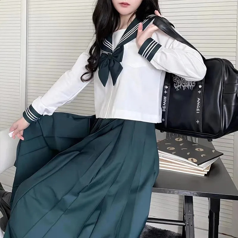 Japanese School Uniform SXXL Green JK Girl College Style Suit Sailor Costume Women Sexy Shirt Pleated Skirt 250122
