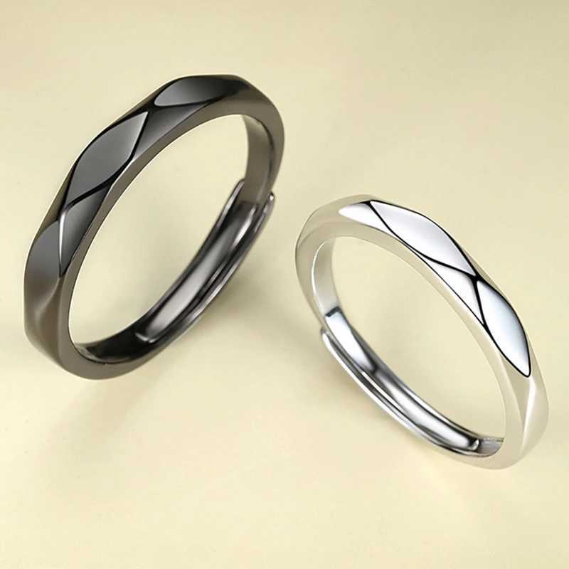 1Pair Simple Couple Rings For Women Men Rhombus Black Sliver Couple Goth Ring Luxury Opening Finger Ring Lovers Jewelry Gifts W250207